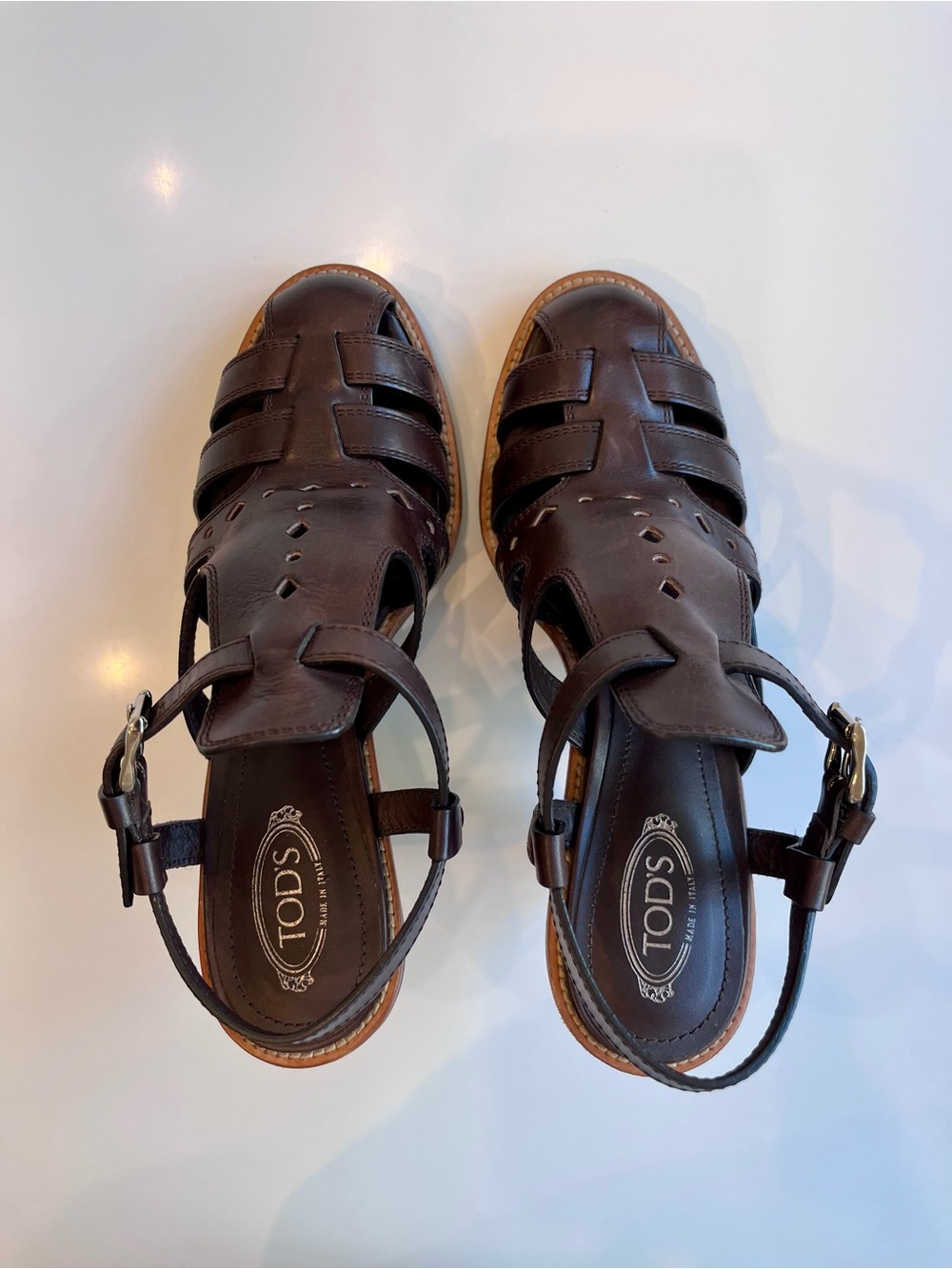 TOD’S Dark Chocolate Brown Leather Cone-Heel Sandals - Picture 4 of 7